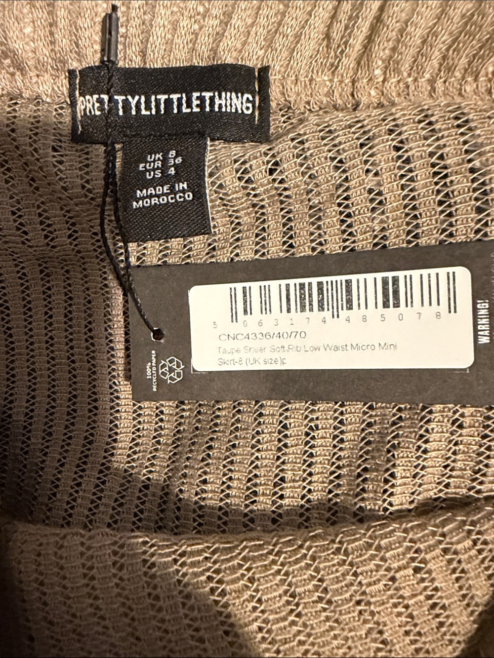 PrettyLittleThing Sheer Ribbed Mini Skirt In Tan 4 - Picture 3 of 3